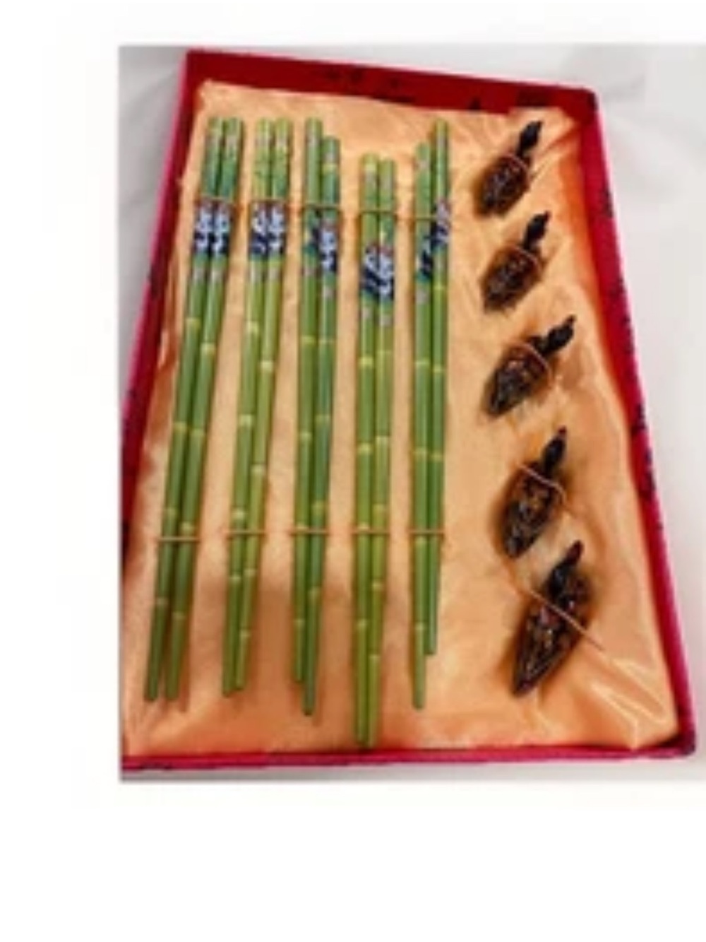 Bamboo Chopstick Set with Turtle Holders - Green